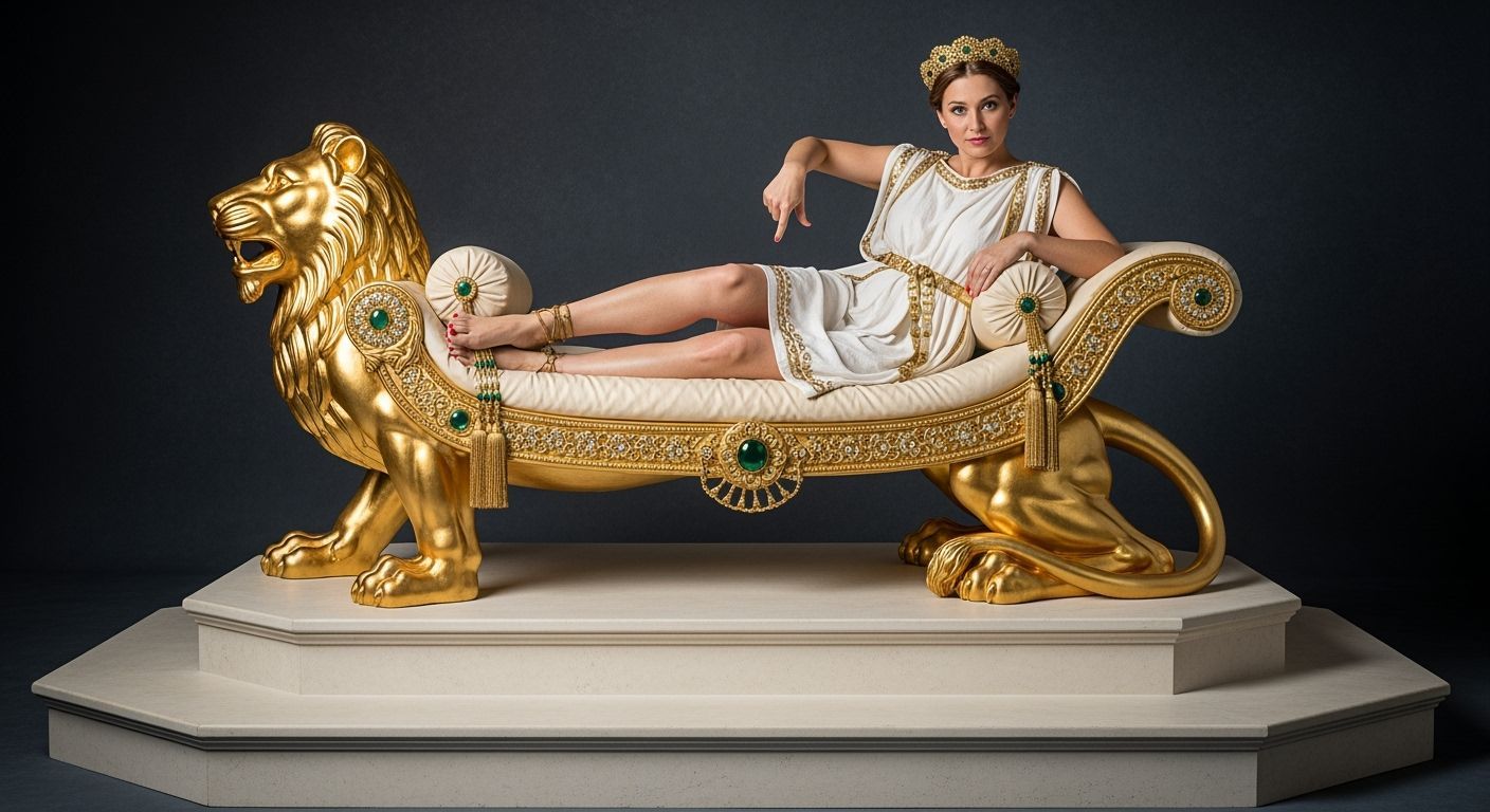 Roman Empress on Golden Lion Chaise Longue