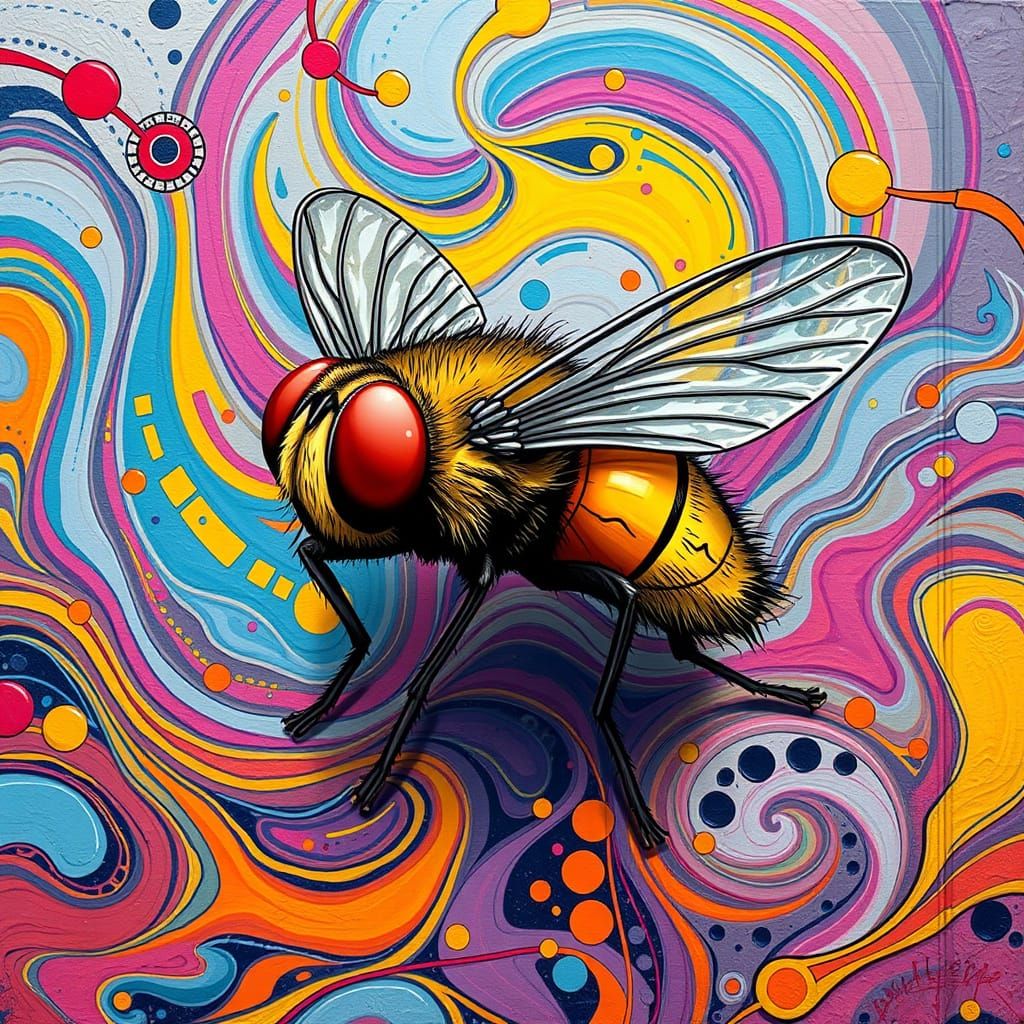 Cute Fly in Vibrant Abstract Environment