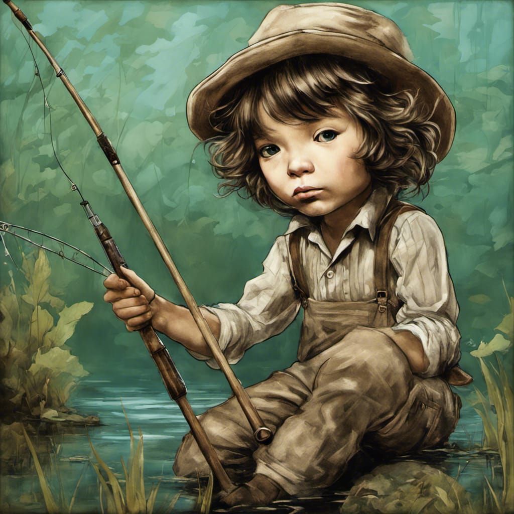 Huckleberry Finn Fishing in Pop Art Style