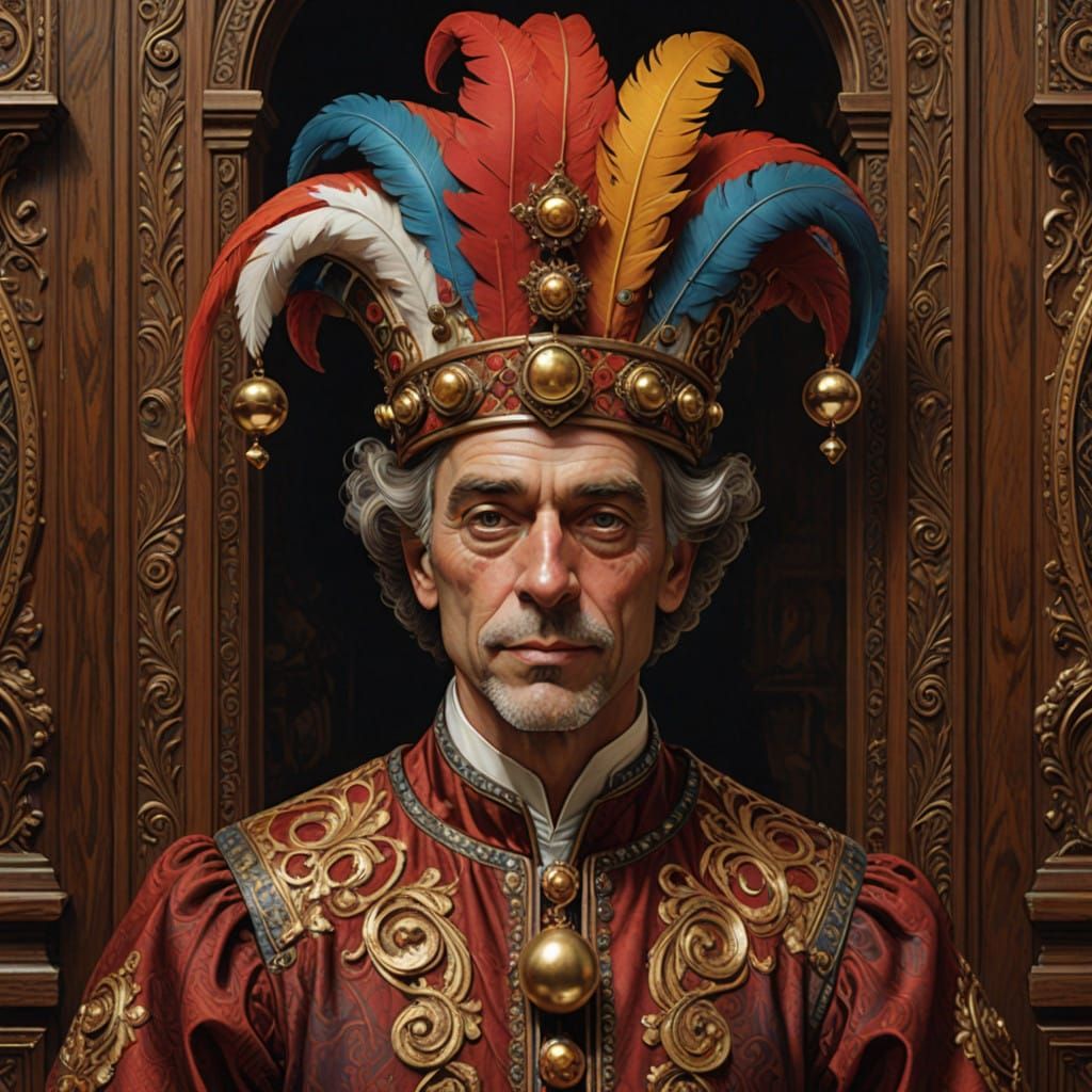 Surreal Court Jester in Opulent Hyperrealistic Style