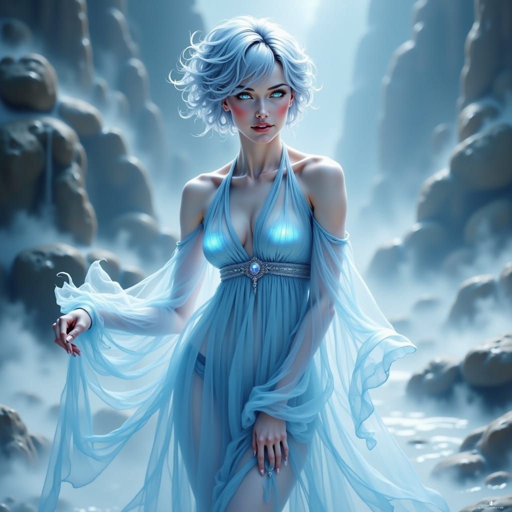 Argon-Themed Woman in Ethereal Digital Drawing