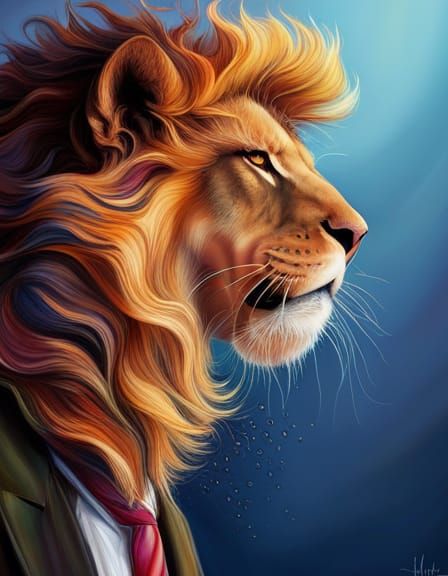 Roaring Lion in Suit: Hyperrealistic Splash Art