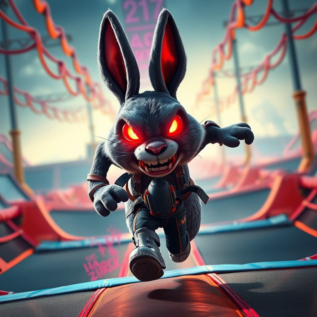 Murderous Rabbit Mascot Chases Figure Through Obstacle Cours...
