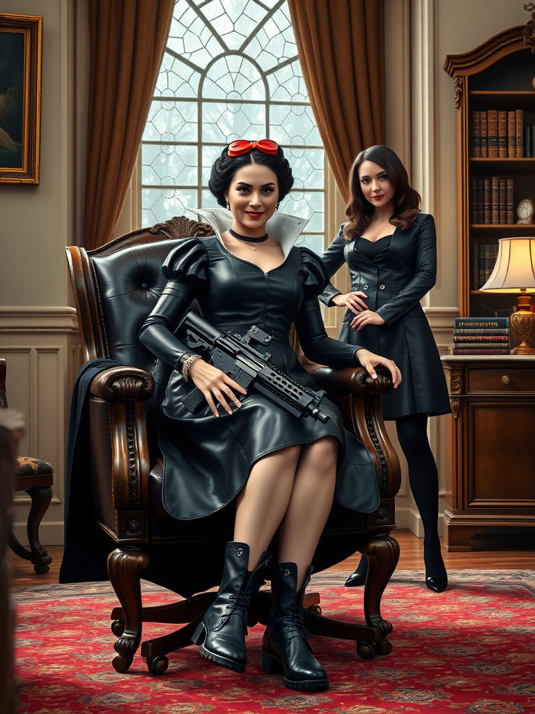 Photorealistic Snow White as Modern Villain in Office