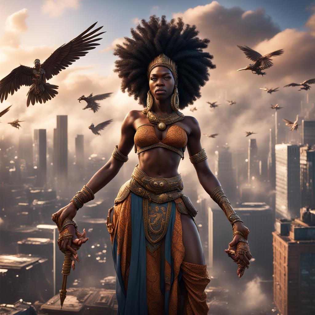 Afrocentric Gods Command the Wind: Detailed Matte Painting
