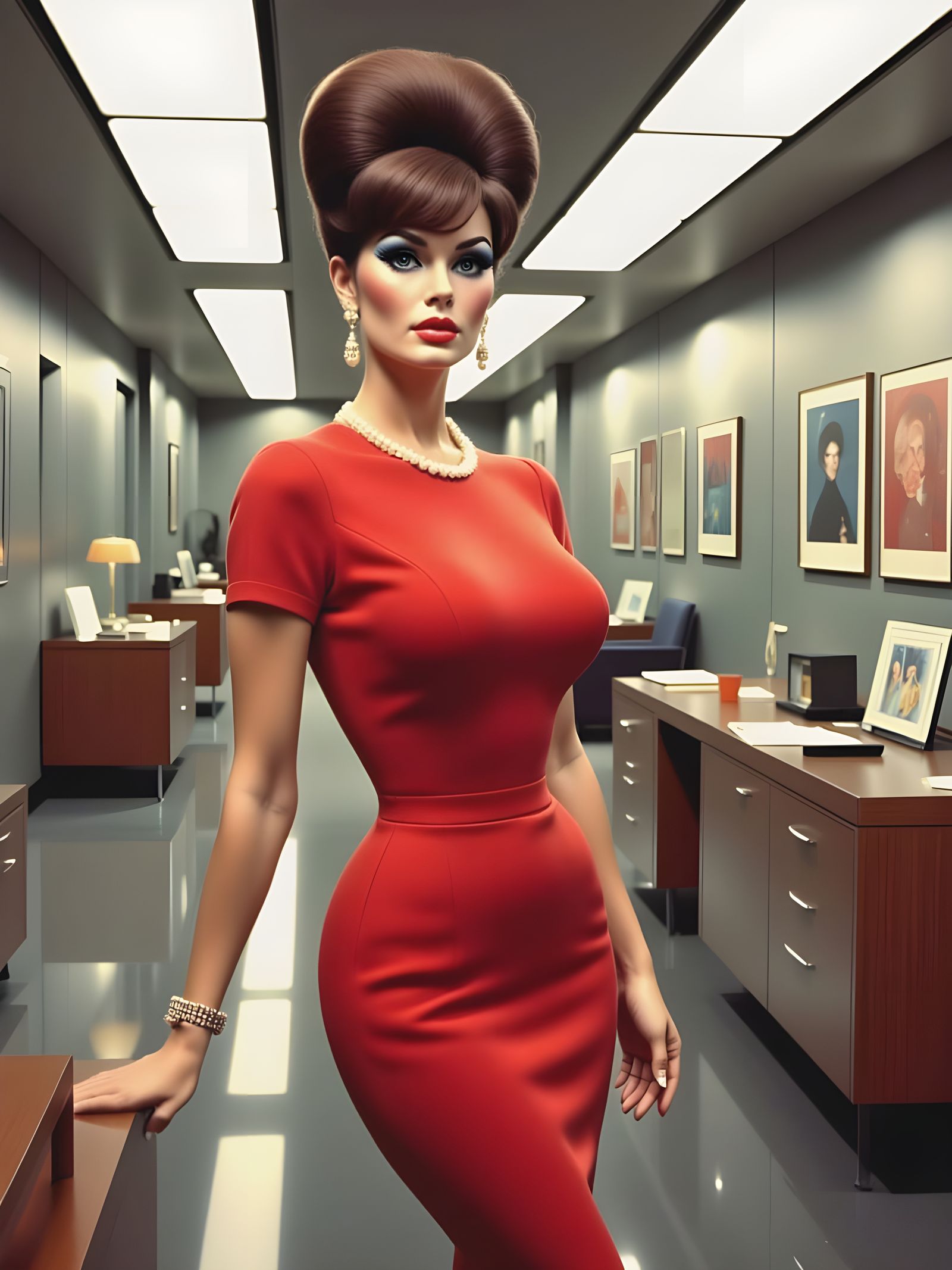 Sultry Space Age Secretary in a 1960s Office