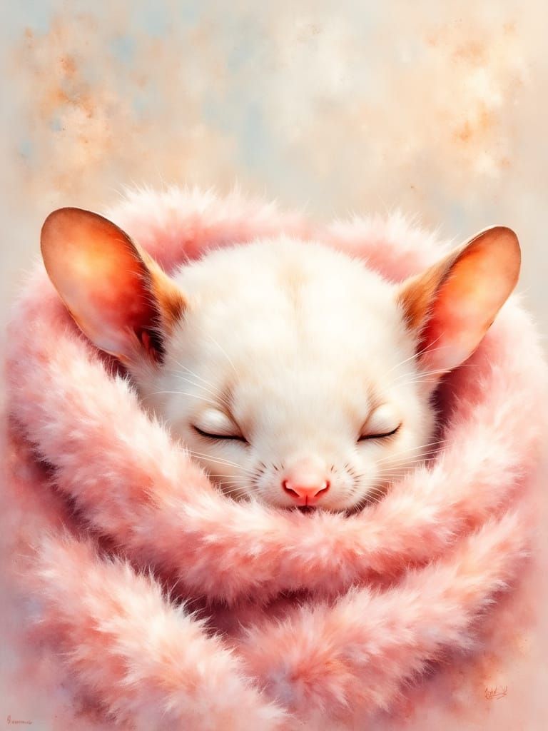 Sugar Glider Sleeping in a Pink Blanket, Whimsical Style