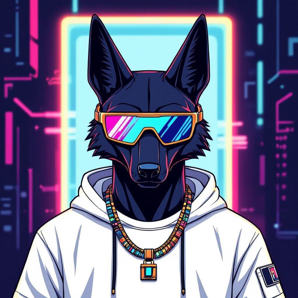 Anubis Avatar in Cyberpunk Streetwear, Bold Cartoon Style