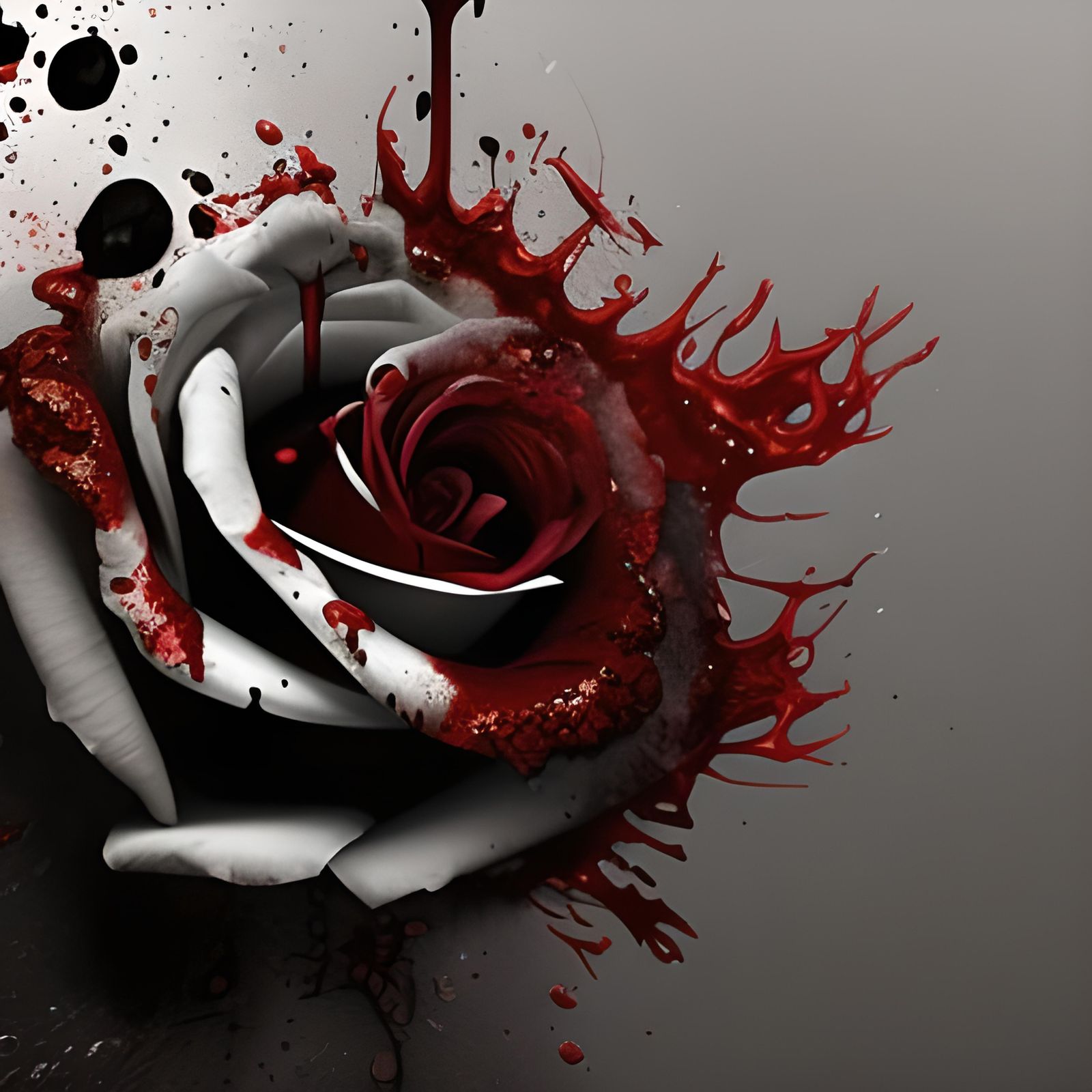 Blood-Dripping White Rose in Dark Room