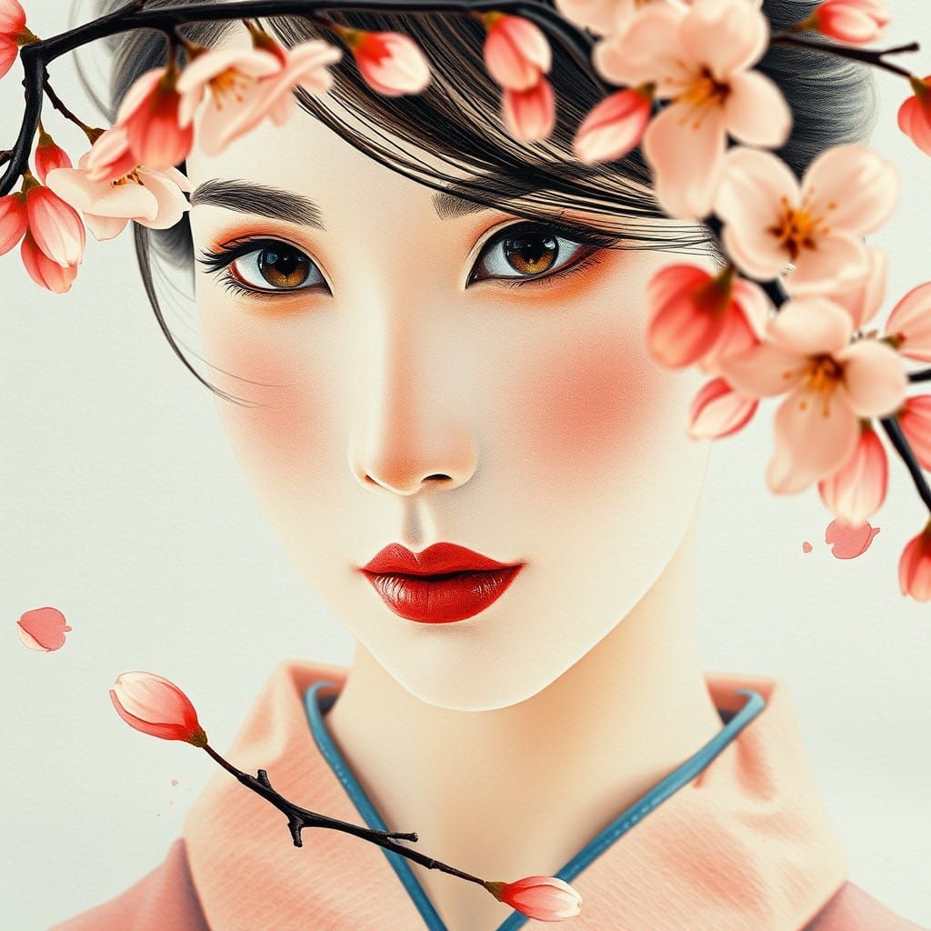 Japanese Watercolour Beauty with Amber Eyes