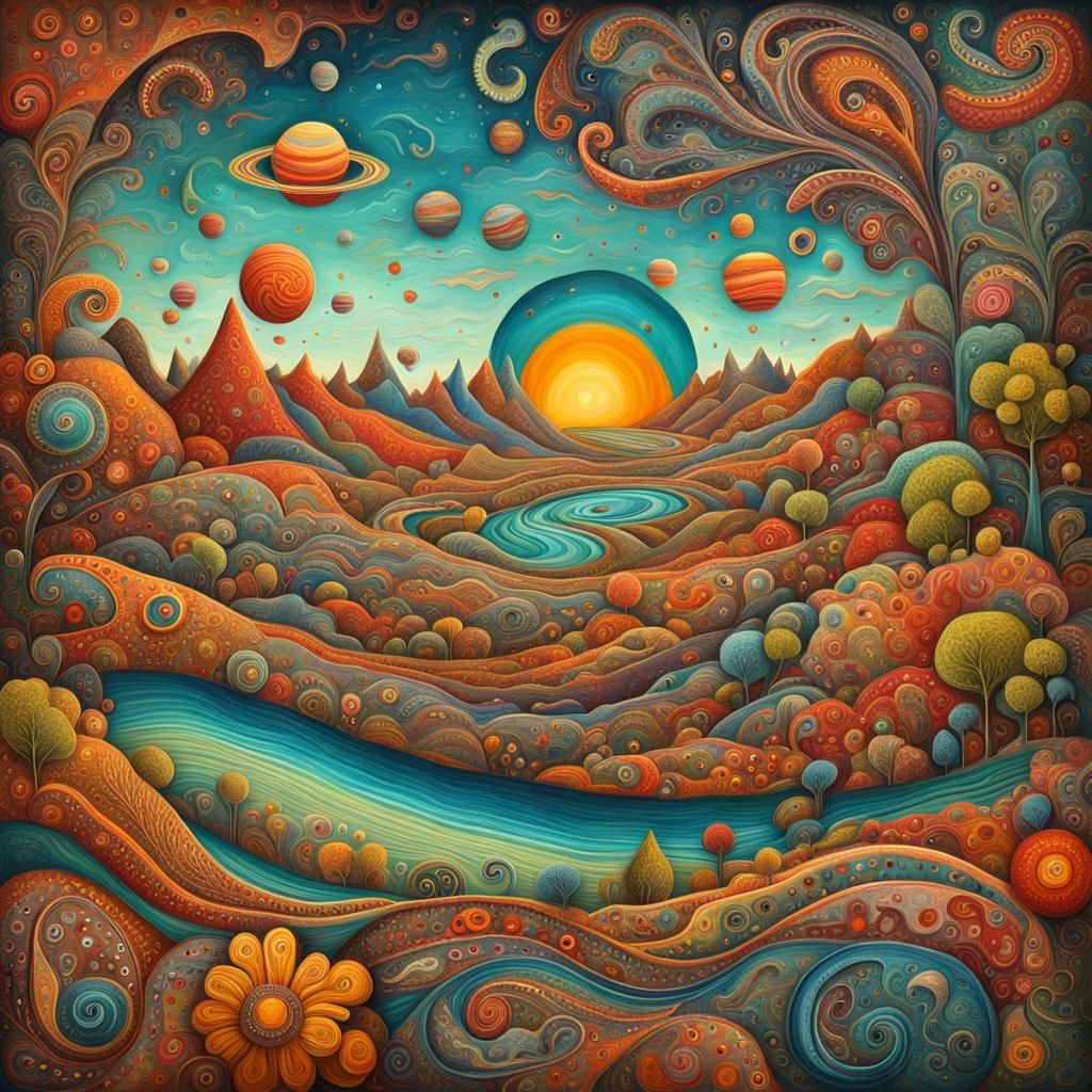 Colorful Surreal Planet Landscape in Whimsical 3D Art
