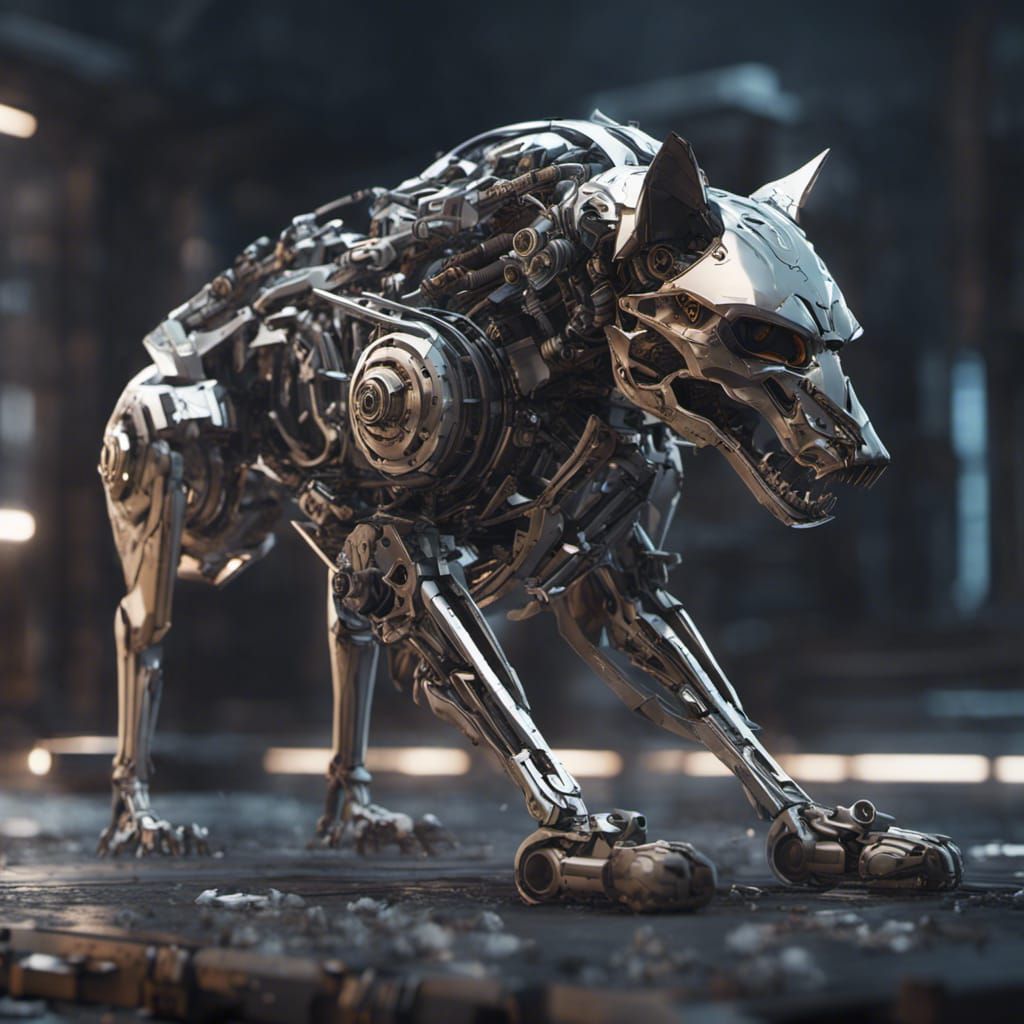 Futuristic Wolf, Skull and Raven in Sci-Fi Style