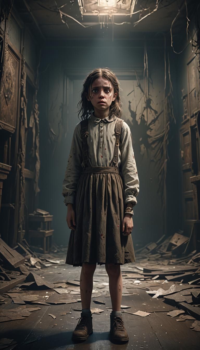 Terrified Girl in Dark Room: Fantasy Concept Art