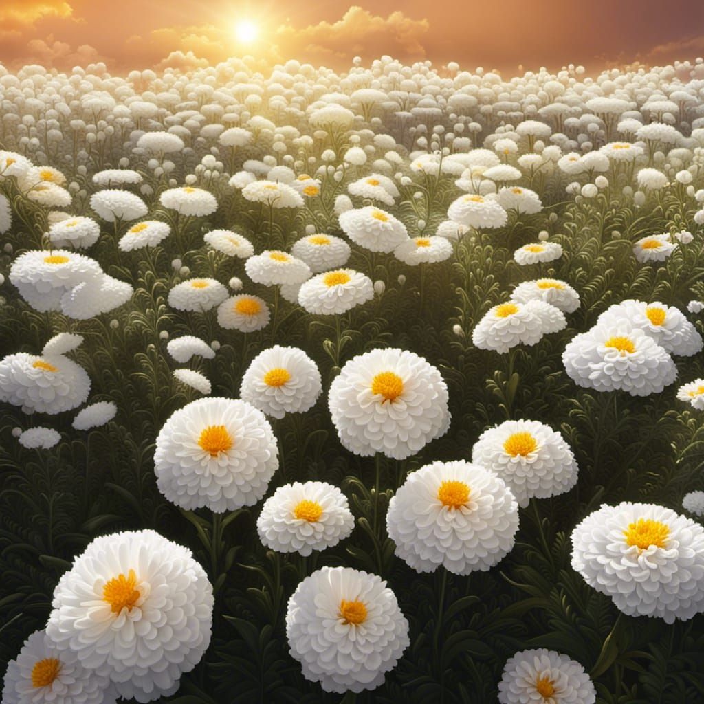 White Marigolds in Sunlight: Digital Matte Painting