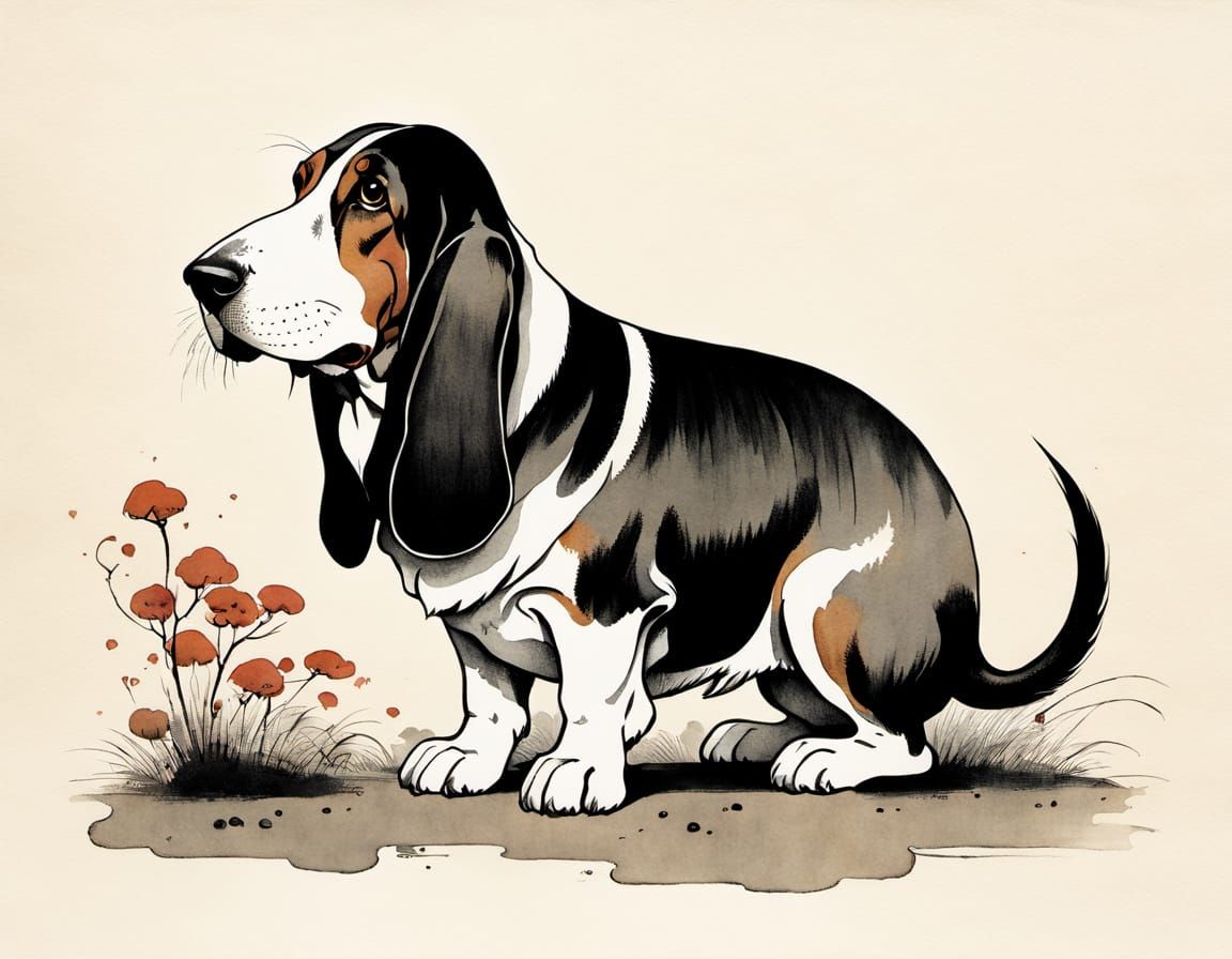 Minimalist Basset Hound in Warm Tones
