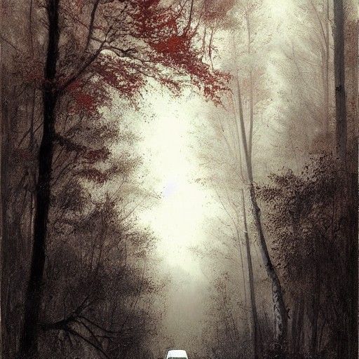 Chevy Taillights Glow in Dark Woods: Horror Art