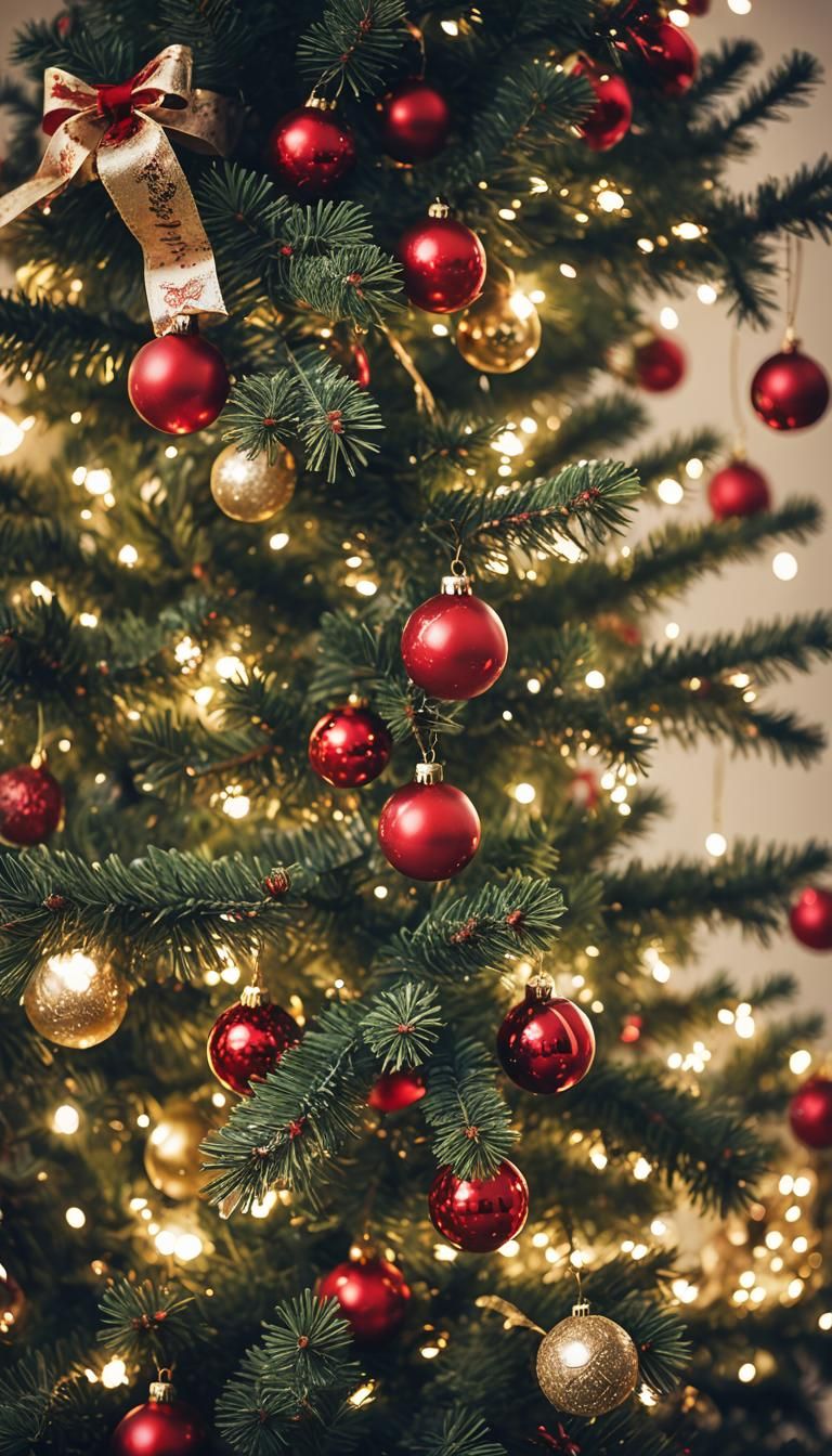 Festive Christmas Tree Branch with Red Baubles