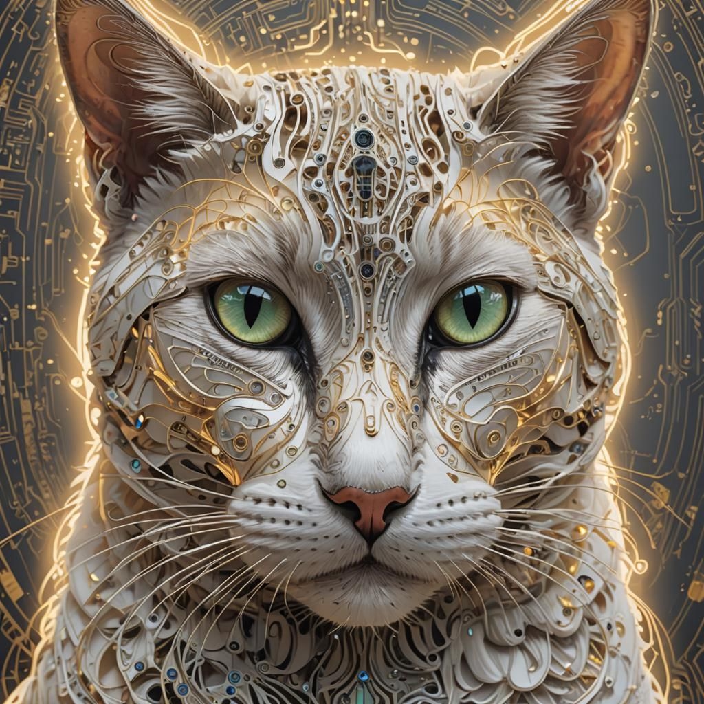 Mesmerizing Cybernetic Cat with Expressive Eyes