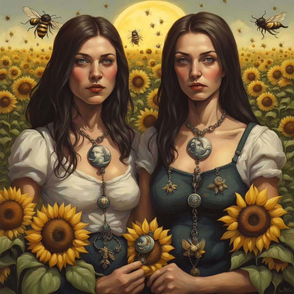 Sun and Moon Amulets in Sunflower Garden