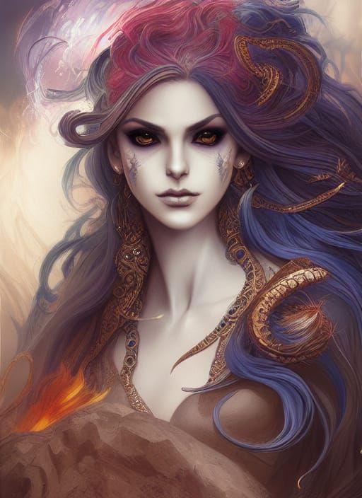 Plasma Haired Djinn Mystic in Digital Matte Painting