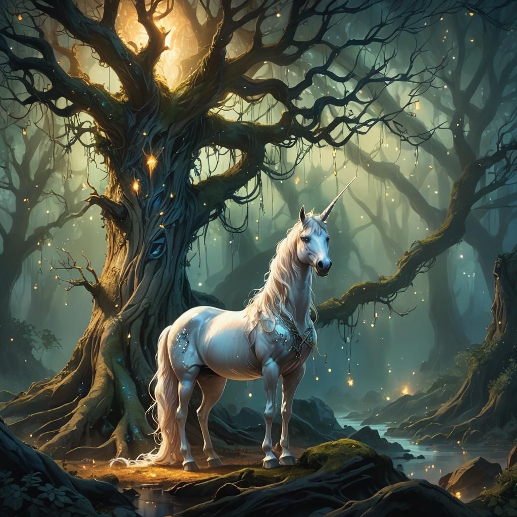 Last Unicorn in Mystical Forest: Digital Matte Painting
