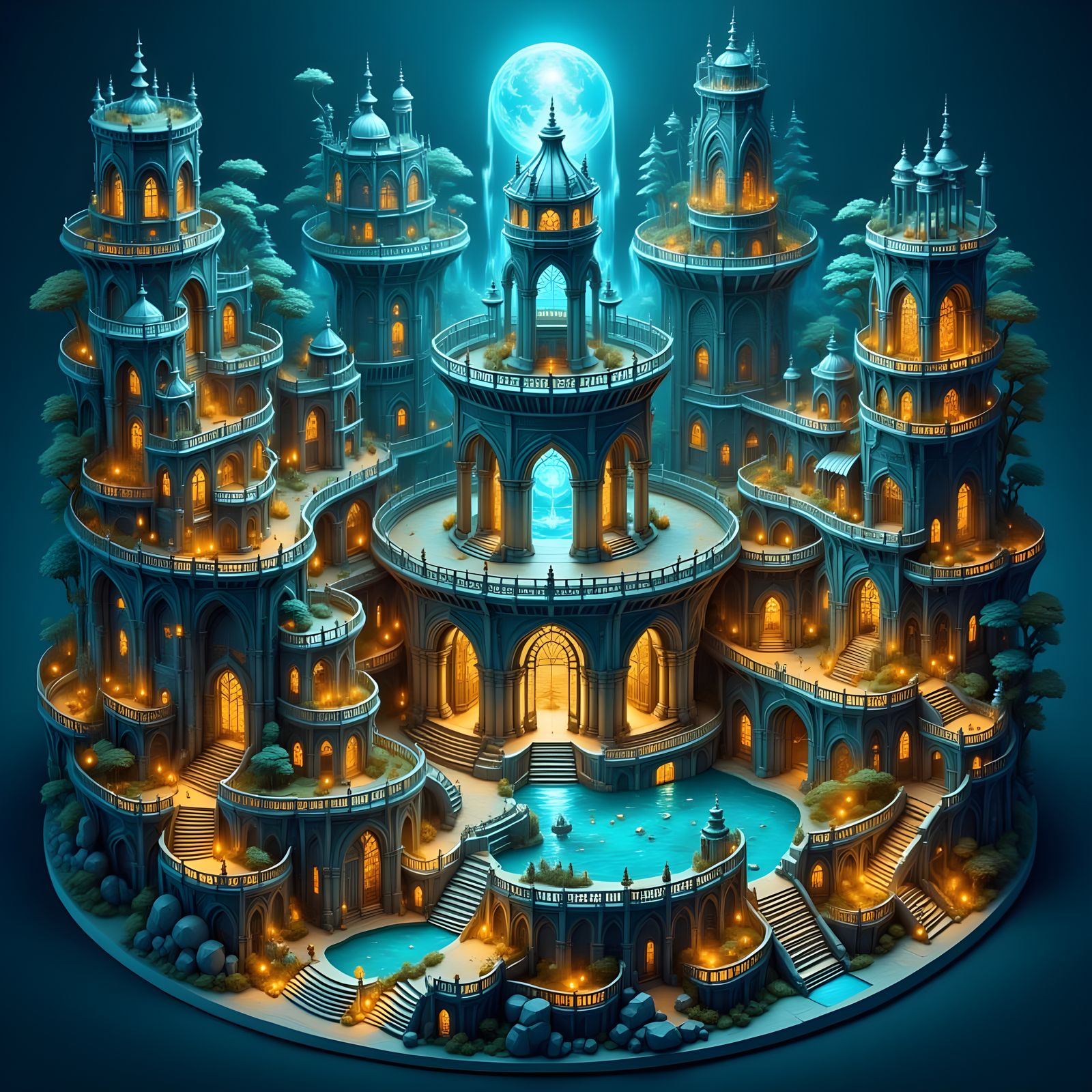 3D Isometric Enchanted Keep with Ethereal Light