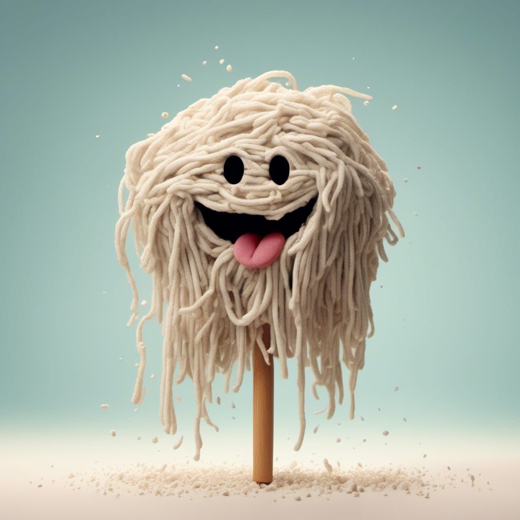 Smiling Mop Character Cartoon Drawing