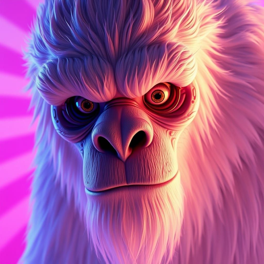 Cinematic Close-Up of a Whimsical Yetti in Bright, Colored R...