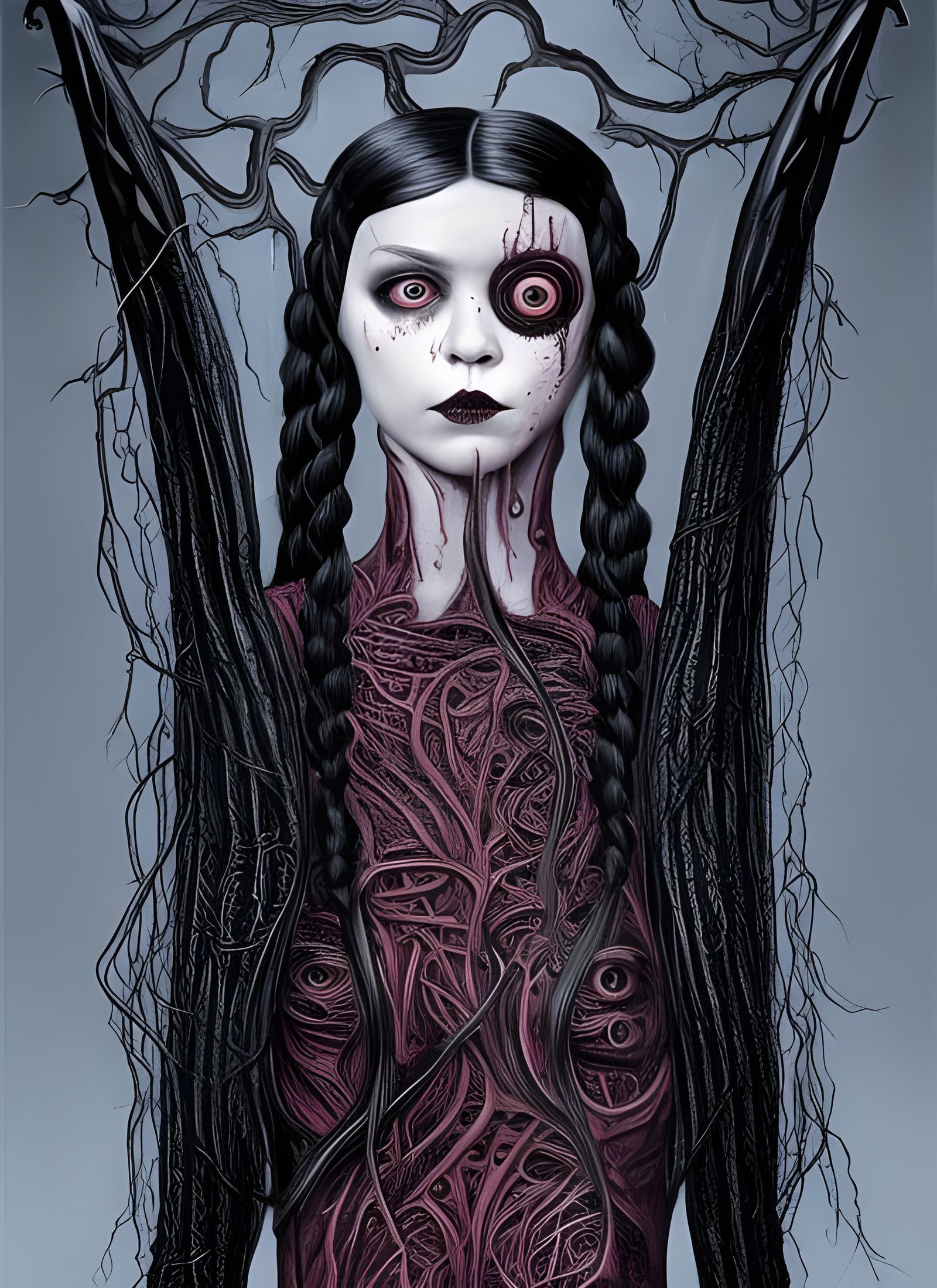 Wednesday Addams as Eldritch Horror in Dark Fantasy Style