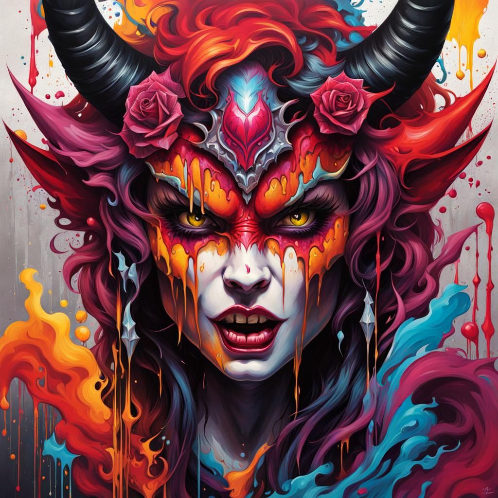 Female Demon of Anger in Graffiti Art Style