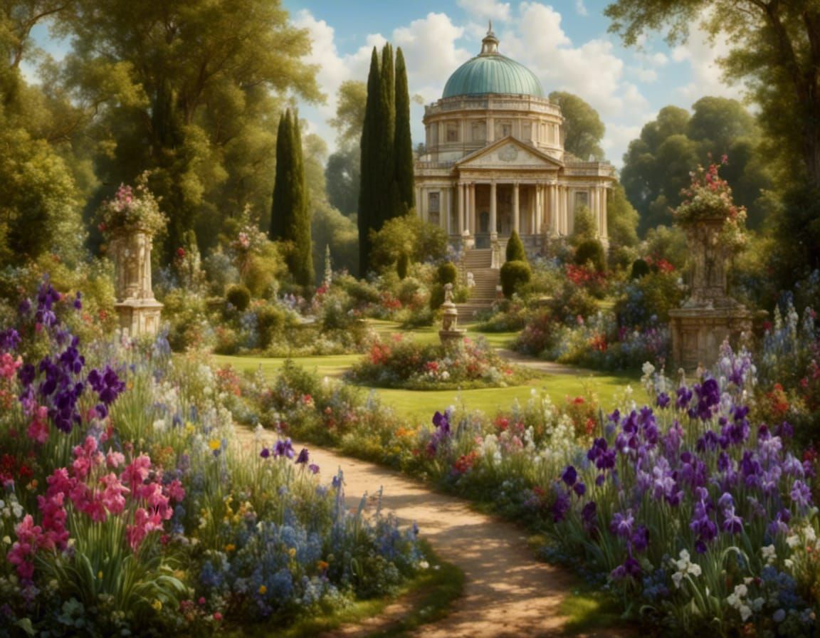 Palladian Garden in Summer with Irises
