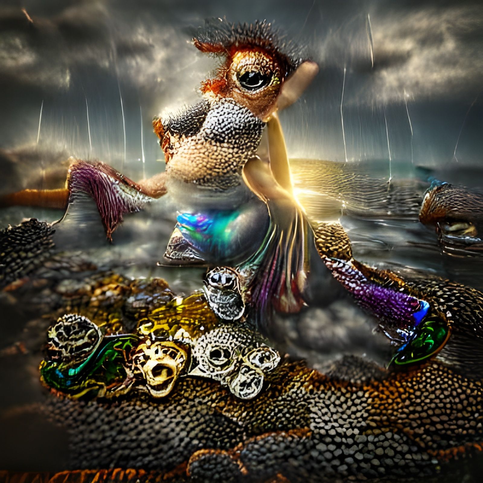 Mermaid Emerges from Jewel Sea in Steampunk Style