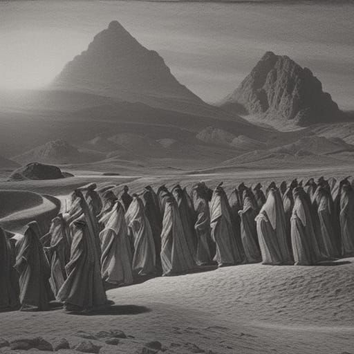 Moses Receives the Law, a Charcoal Drawing