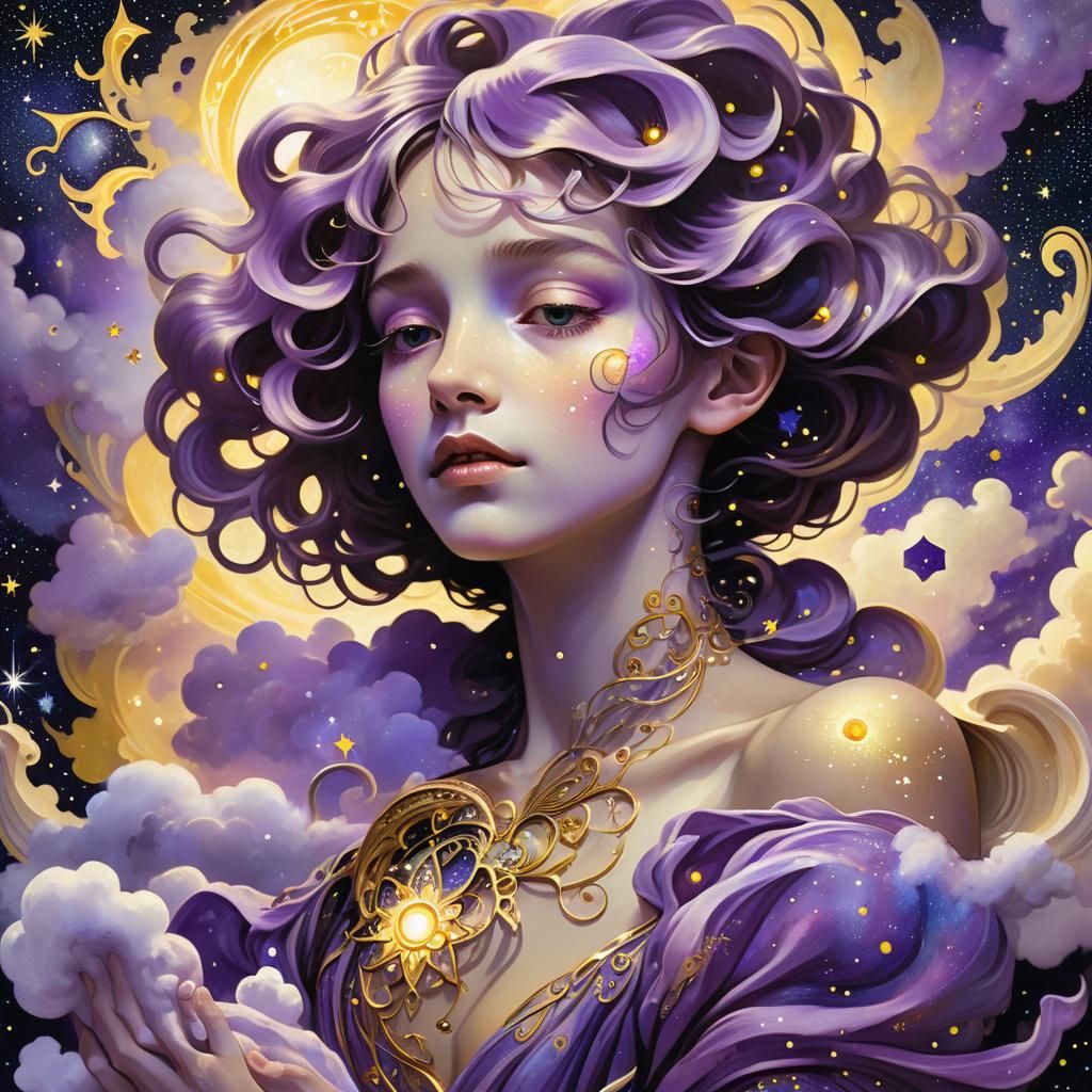 Celestial Cradle: A Surrealist Starry Night Portrait