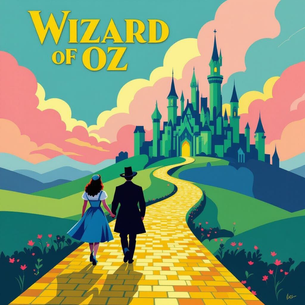 Wizard of Oz 1930s Poster: Blue People, Pink Sky