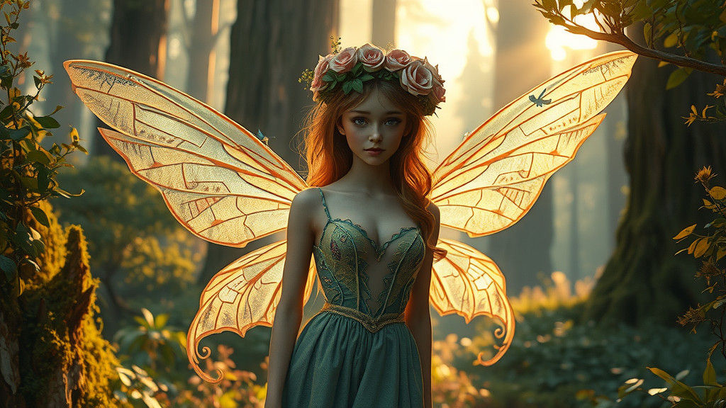 Enchanted Forest Fairy in Dreamlike Landscape