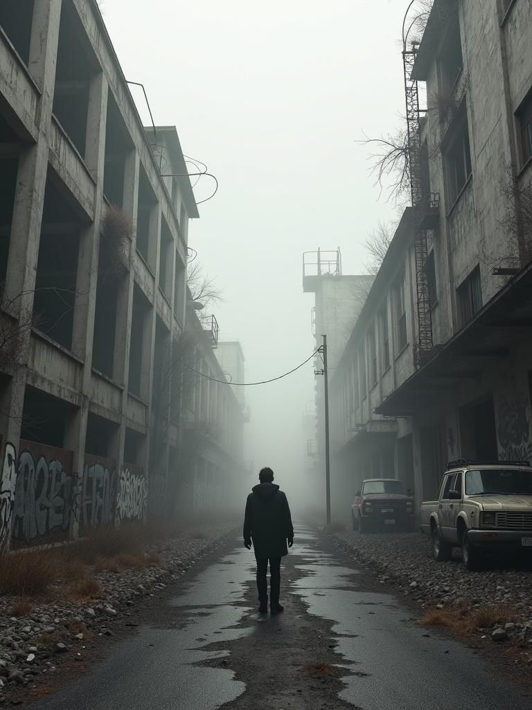 Monochromatic Silhouette in Decaying Urban Landscape