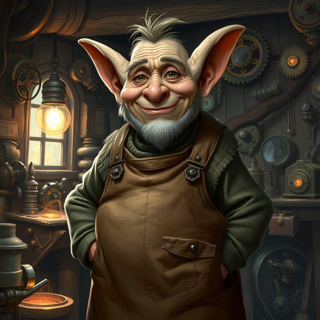 Goblin Dad in Cozy Workshop Fantasy Art