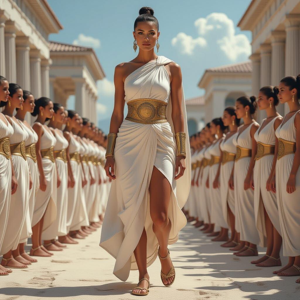 Bald Woman in Golden Armor, Detailed Graphics Style