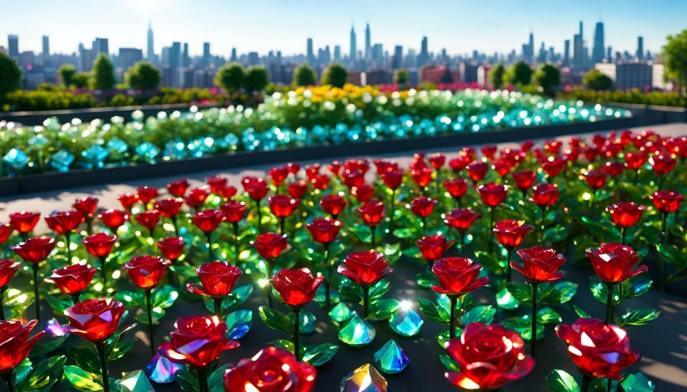 Crystal Roses in Jeweled Garden: 3D Render