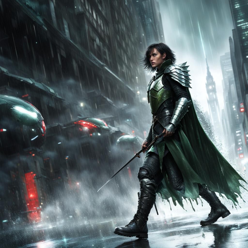 Modern Knight in the rain