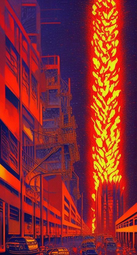 Towering Inferno in Fauvist Storybook Style