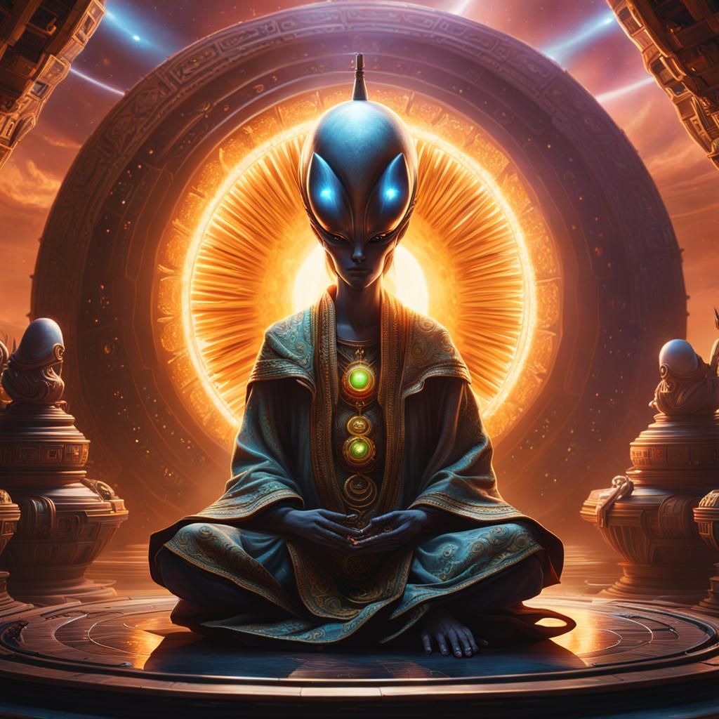 Surreal Alien Godfather in Lotus Position