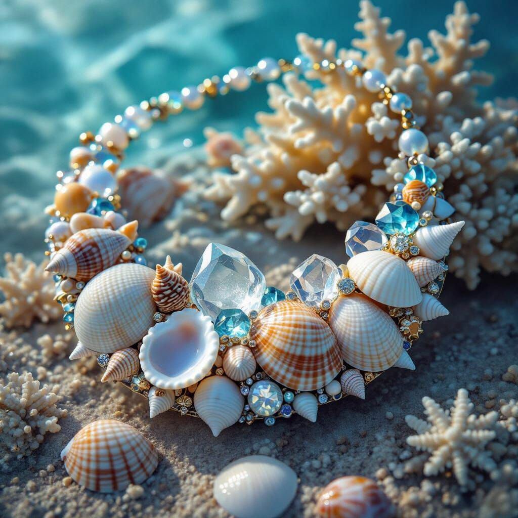 Magical Seashell Necklace with Crystals in Ethereal Setting