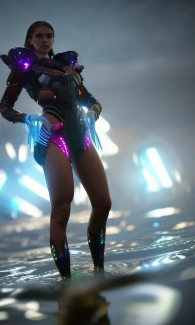 Biomechanical Gynoid in Psychedelic Alien Landscape