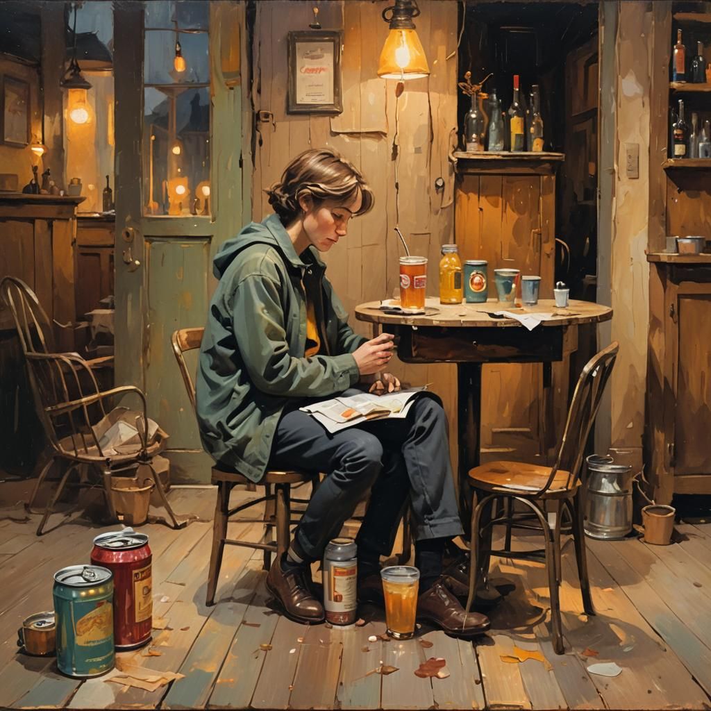 Cozy Oil Painting of Person with Drink