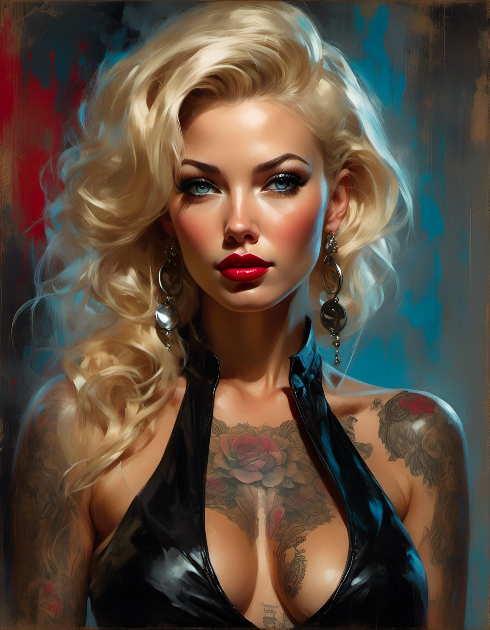 Rockabilly Pinup Portrait with Rose Tattoos
