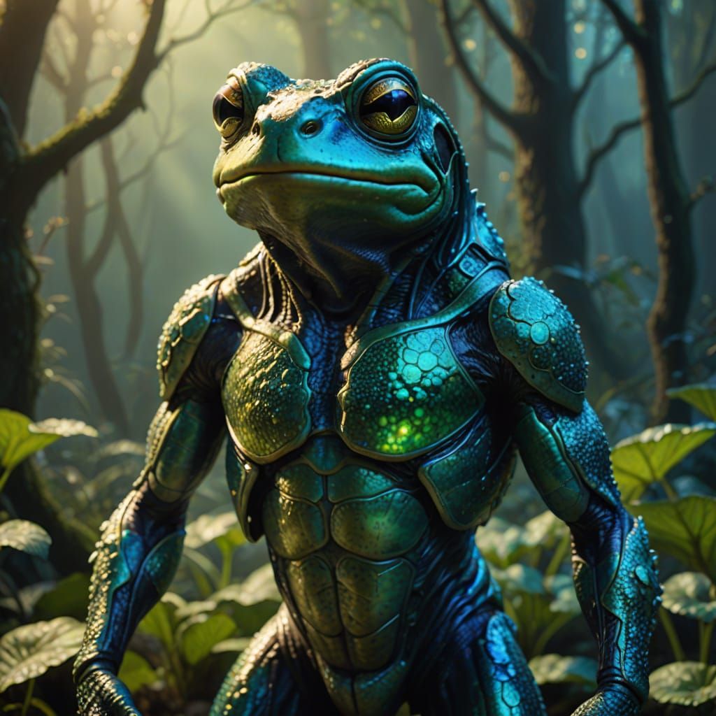 Humanoid Alien Toad in Warm, Golden Light