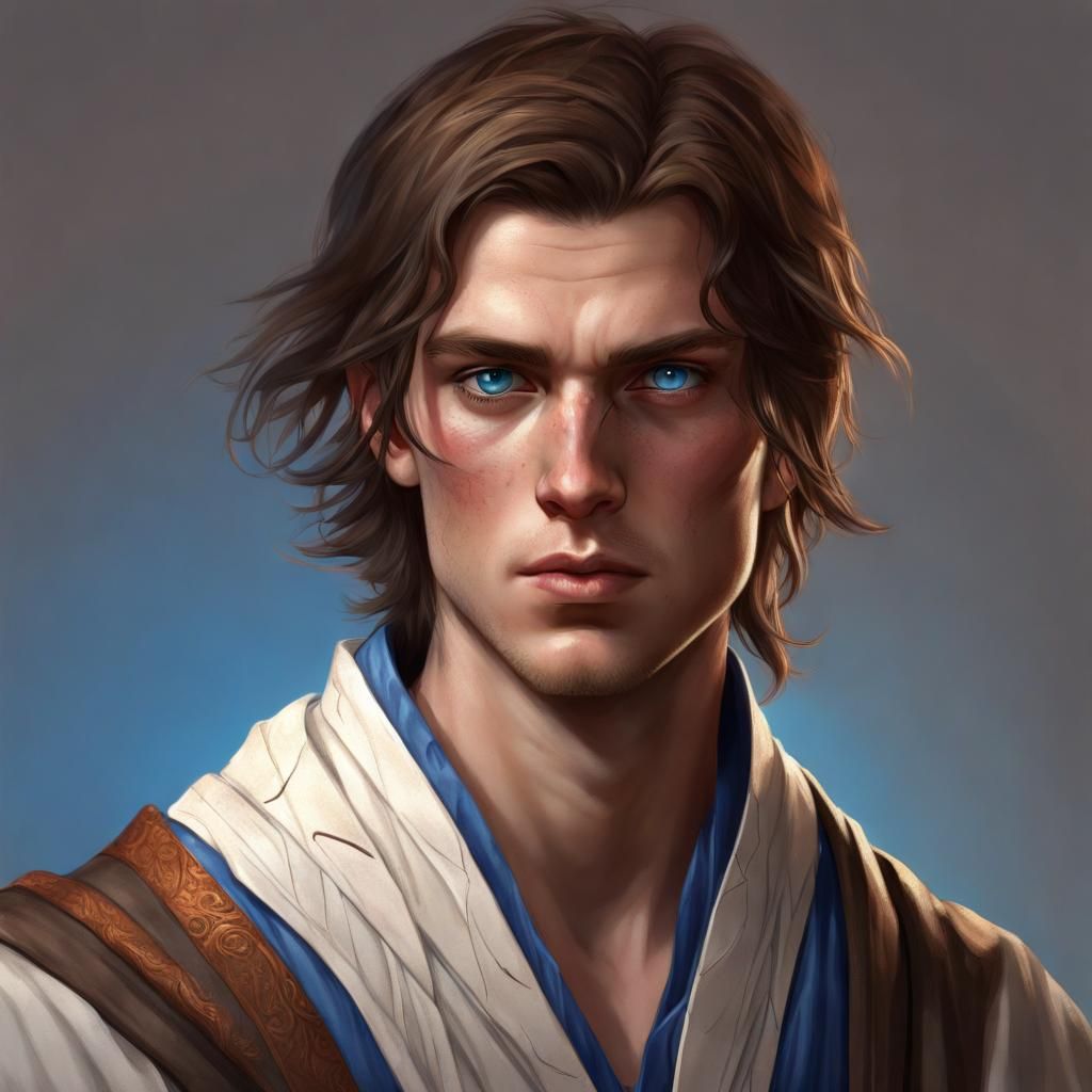 Hyperrealistic Scribe with Scarred Face in Robes