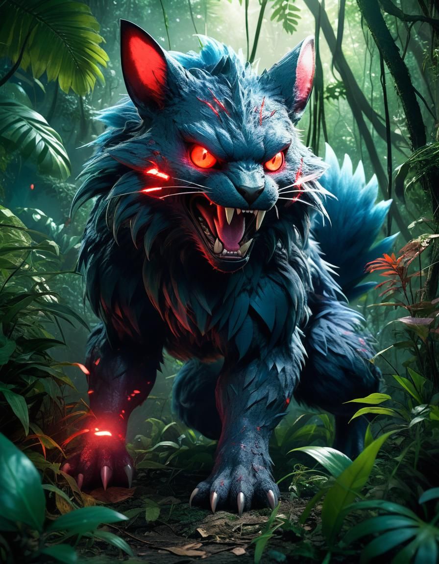 Feral Pokémon Illustration in Overgrown Jungle